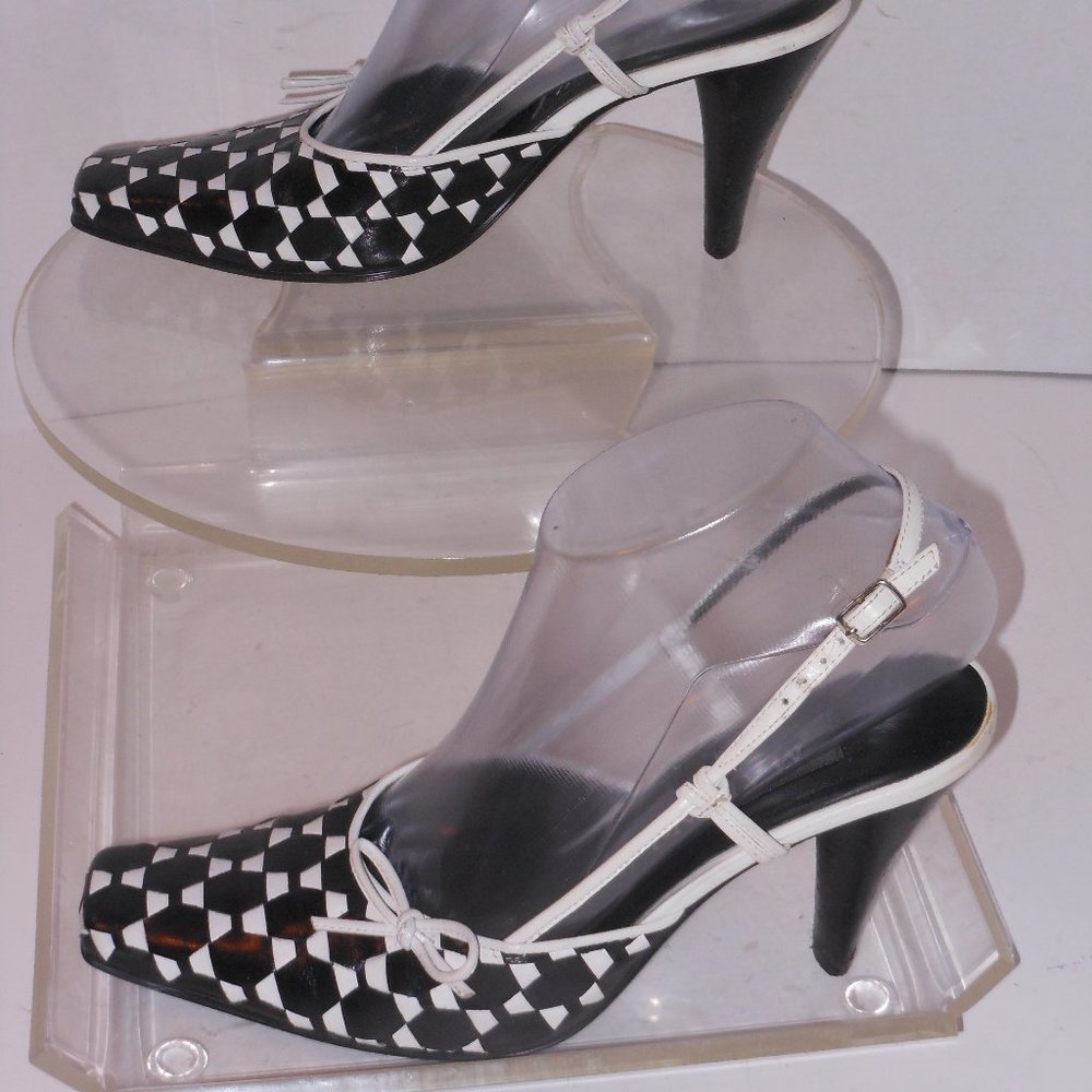 MARINO BOUTIQUE BLACK AND WHITE LEATHER SLINGBACKS